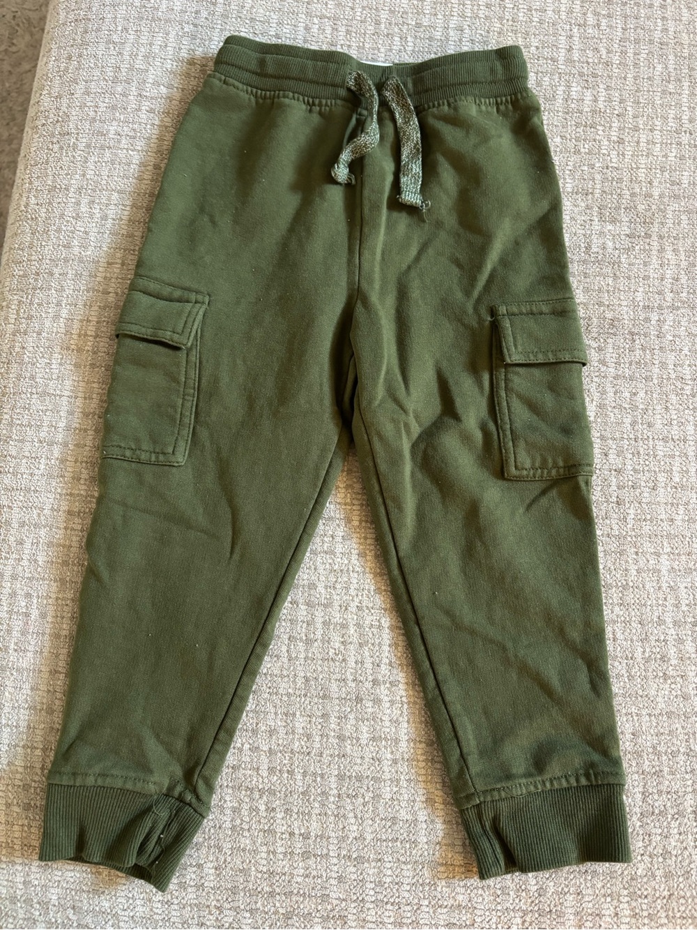 Kids Olive Green Cargo Jogger Pants - Drawstring Waist